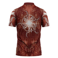 New Zealand Matariki Pohutukawa Zipper Polo Shirt Maori Moko Red Galaxy