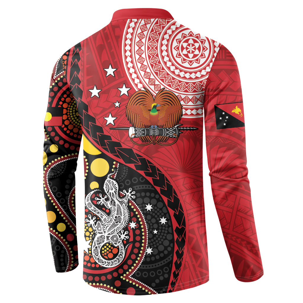 Papua New Guinea And Australia Aboriginal Button Sweatshirt Bird Of Paradise And Kangaroo Together