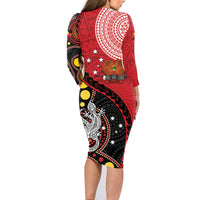 Papua New Guinea And Australia Aboriginal Family Matching Long Sleeve Bodycon Dress and Hawaiian Shirt Bird Of Paradise And Kangaroo Together