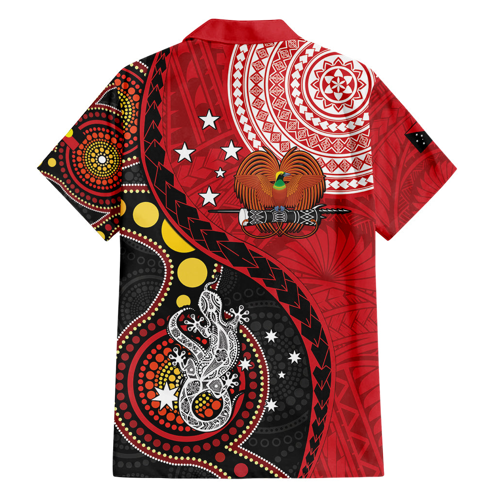 Papua New Guinea And Australia Aboriginal Family Matching Off Shoulder Short Dress and Hawaiian Shirt Bird Of Paradise And Kangaroo Together