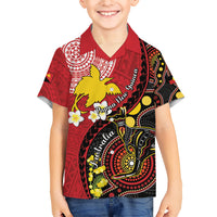 Papua New Guinea And Australia Aboriginal Family Matching Short Sleeve Bodycon Dress and Hawaiian Shirt Bird Of Paradise And Kangaroo Together