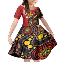 Papua New Guinea And Australia Aboriginal Kid Short Sleeve Dress Bird Of Paradise And Kangaroo Together