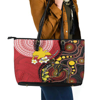 Papua New Guinea And Australia Aboriginal Leather Tote Bag Bird Of Paradise And Kangaroo Together