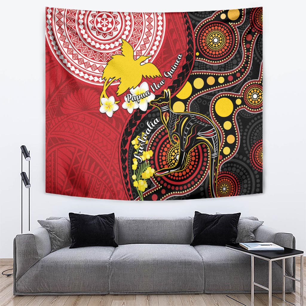 Papua New Guinea And Australia Aboriginal Tapestry Bird Of Paradise And Kangaroo Together LT05 Red - Polynesian Pride