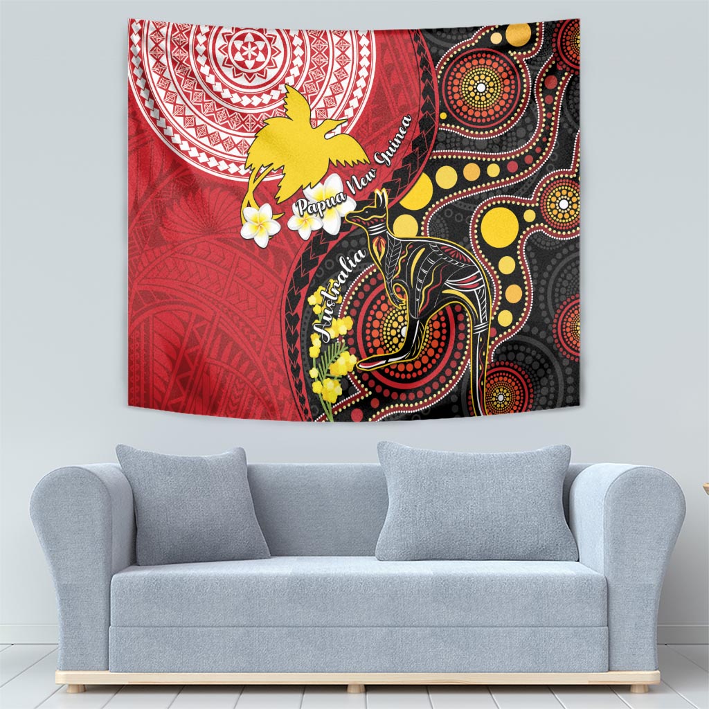 Papua New Guinea And Australia Aboriginal Tapestry Bird Of Paradise And Kangaroo Together LT05 - Polynesian Pride