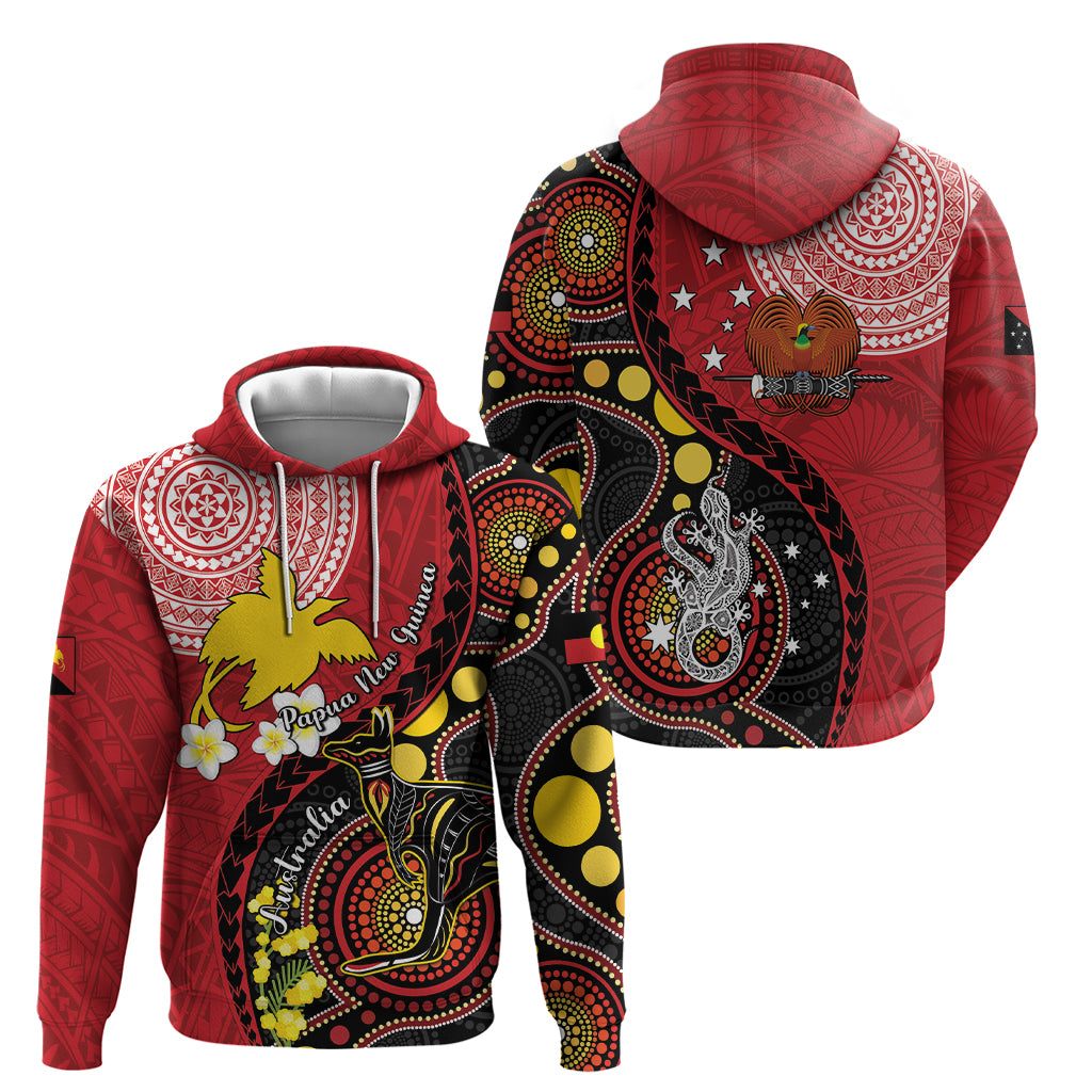 Papua New Guinea And Australia Aboriginal Zip Hoodie Bird Of Paradise And Kangaroo Together