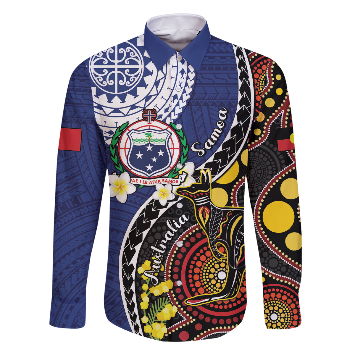 Samoa And Australia Together Family Matching Off The Shoulder Long Sleeve Dress and Hawaiian Shirt Aboriginal Mix Polynesian