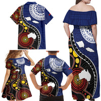 Samoa And Australia Together Family Matching Off Shoulder Maxi Dress and Hawaiian Shirt Aboriginal Mix Polynesian