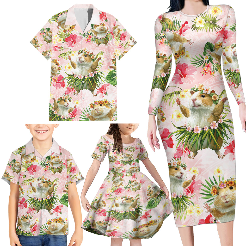 Hawaii Guinea Hula Pig Family Matching Long Sleeve Bodycon Dress and Hawaiian Shirt Funny Tropical Style LT05 - Polynesian Pride