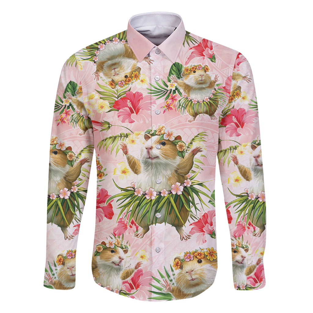 Hawaii Guinea Hula Pig Family Matching Long Sleeve Bodycon Dress and Hawaiian Shirt Funny Tropical Style LT05 Dad's Shirt - Long Sleeve Pink - Polynesian Pride