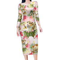 Hawaii Guinea Hula Pig Family Matching Long Sleeve Bodycon Dress and Hawaiian Shirt Funny Tropical Style LT05 Mom's Dress Pink - Polynesian Pride