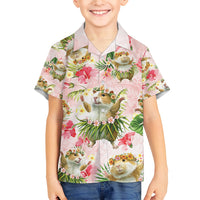 Hawaii Guinea Hula Pig Family Matching Long Sleeve Bodycon Dress and Hawaiian Shirt Funny Tropical Style LT05 Son's Shirt Pink - Polynesian Pride