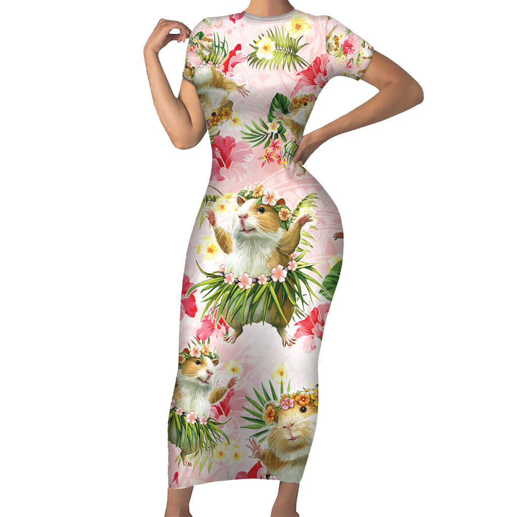 Hawaii Guinea Hula Pig Short Sleeve Bodycon Dress Funny Tropical Style