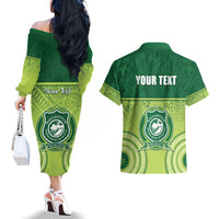 Personalised Ballantine Memorial School Couples Matching Off The Shoulder Long Sleeve Dress and Hawaiian Shirt With Fijian Tapa Pattern