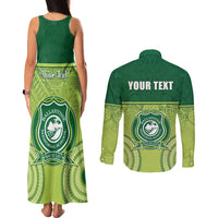 Personalised Ballantine Memorial School Couples Matching Tank Maxi Dress and Long Sleeve Button Shirt With Fijian Tapa Pattern