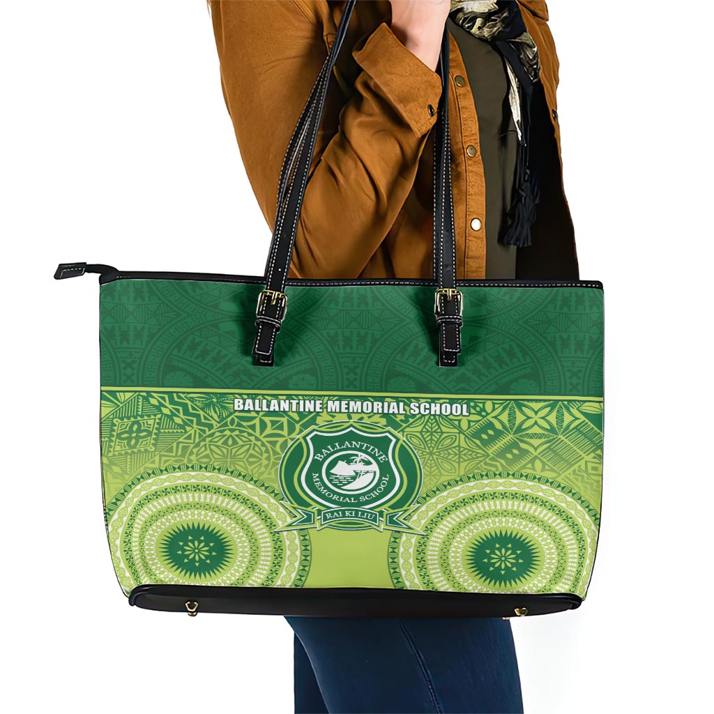Ballantine Memorial School Leather Tote Bag With Fijian Tapa Pattern