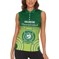 Personalised Ballantine Memorial School Women Sleeveless Polo Shirt With Fijian Tapa Pattern