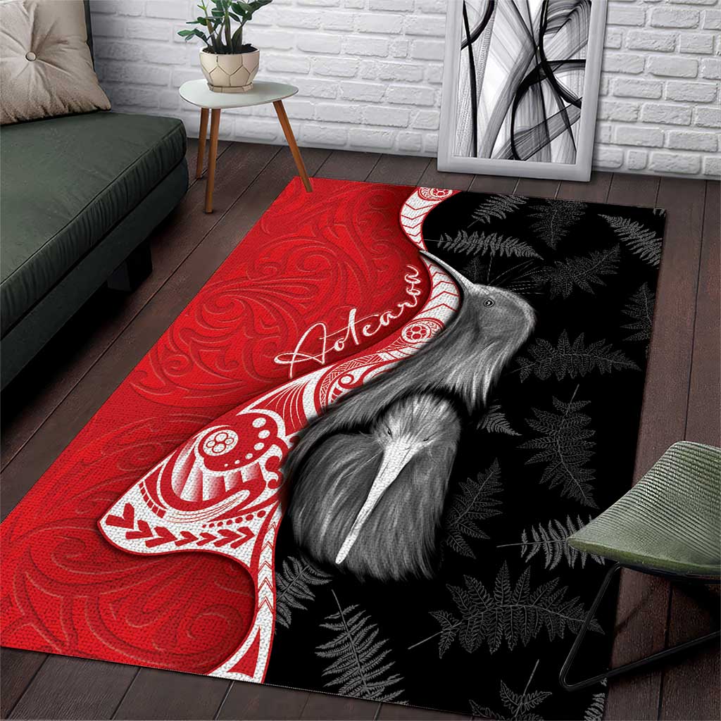 New Zealand Aotearoa Area Rug Kiwi Fern Maori Pattern Red Version