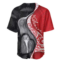 New Zealand Aotearoa Baseball Jersey Kiwi Fern Maori Pattern Red Version