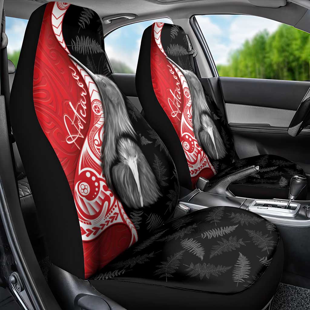 New Zealand Aotearoa Car Seat Cover Kiwi Fern Maori Pattern Red Version