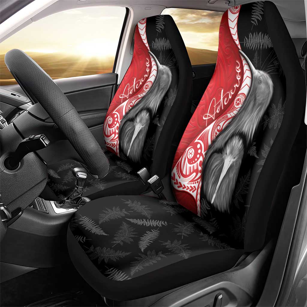 New Zealand Aotearoa Car Seat Cover Kiwi Fern Maori Pattern Red Version