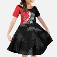 New Zealand Aotearoa Family Matching Long Sleeve Bodycon Dress and Hawaiian Shirt Kiwi Fern Maori Pattern Red Version