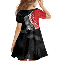 New Zealand Aotearoa Family Matching Long Sleeve Bodycon Dress and Hawaiian Shirt Kiwi Fern Maori Pattern Red Version