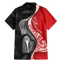 New Zealand Aotearoa Family Matching Long Sleeve Bodycon Dress and Hawaiian Shirt Kiwi Fern Maori Pattern Red Version