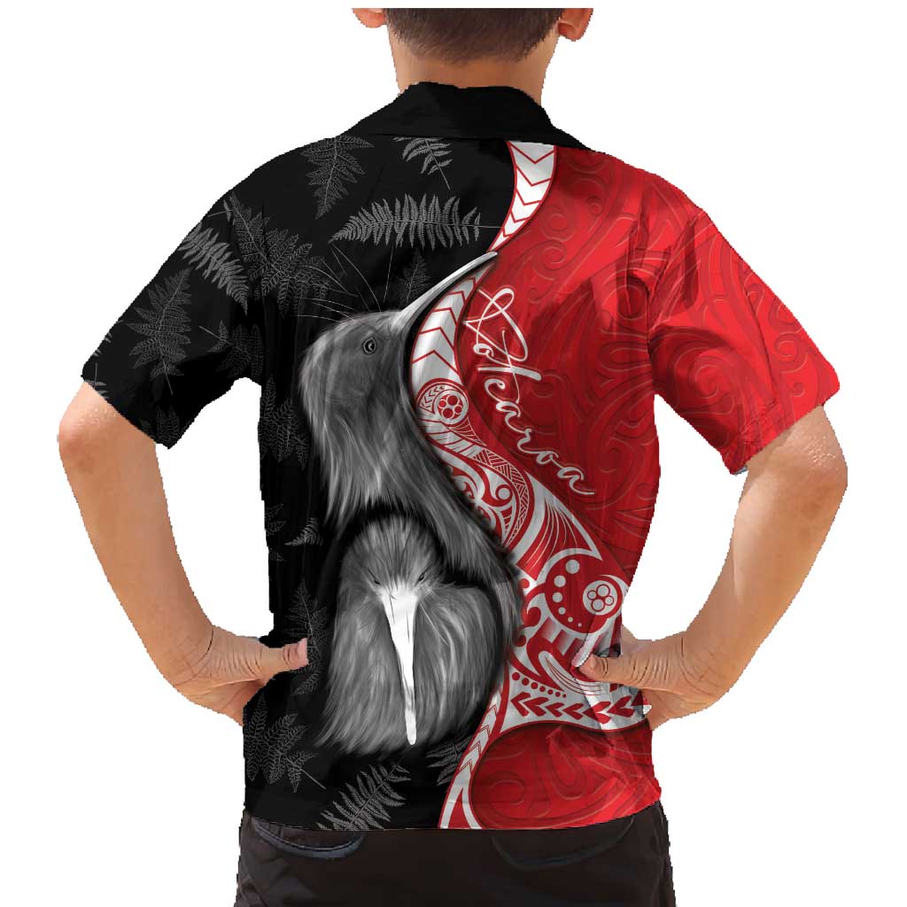 New Zealand Aotearoa Family Matching Mermaid Dress and Hawaiian Shirt Kiwi Fern Maori Pattern Red Version