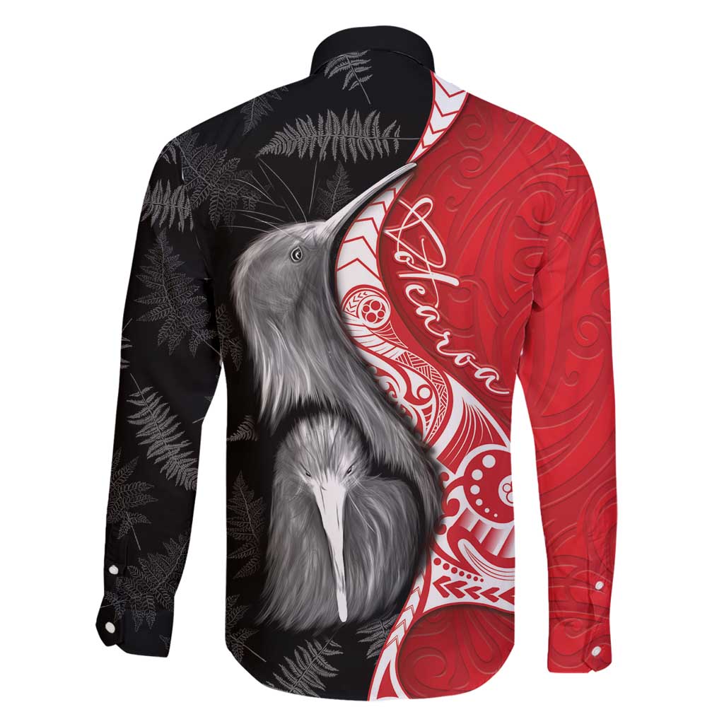 New Zealand Aotearoa Family Matching Mermaid Dress and Hawaiian Shirt Kiwi Fern Maori Pattern Red Version