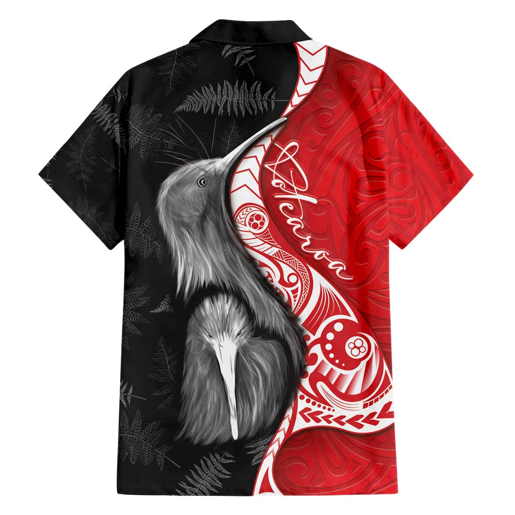 New Zealand Aotearoa Family Matching Short Sleeve Bodycon Dress and Hawaiian Shirt Kiwi Fern Maori Pattern Red Version