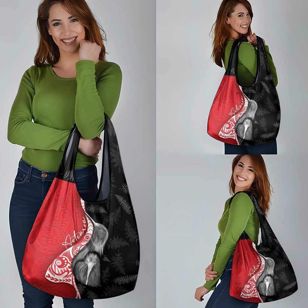 New Zealand Aotearoa Grocery Bag Kiwi Fern Maori Pattern Red Version