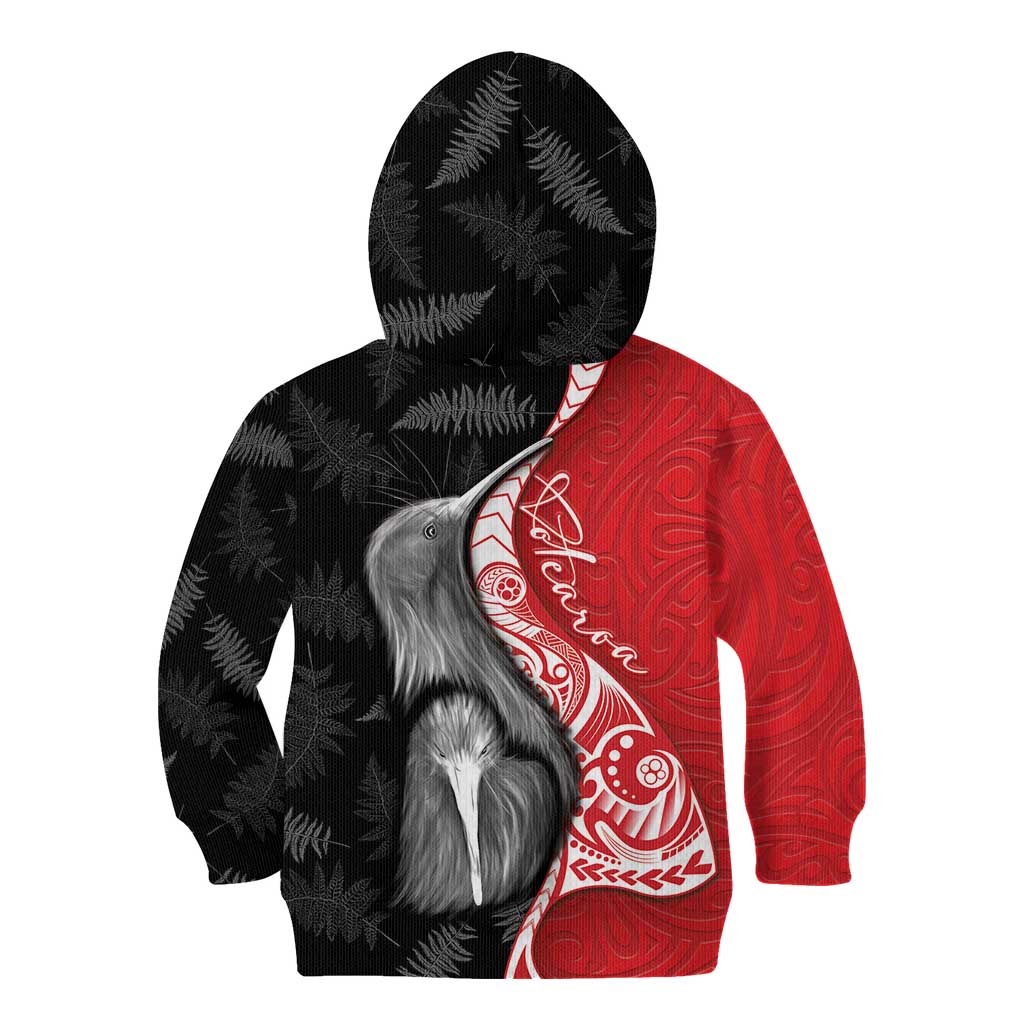 New Zealand Aotearoa Kid Hoodie Kiwi Fern Maori Pattern Red Version