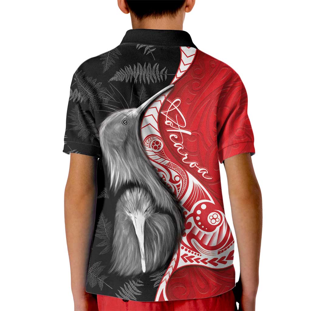New Zealand Aotearoa Kid Polo Shirt Kiwi Fern Maori Pattern Red Version
