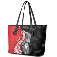 New Zealand Aotearoa Leather Tote Bag Kiwi Fern Maori Pattern Red Version