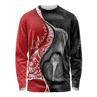 New Zealand Aotearoa Long Sleeve Shirt Kiwi Fern Maori Pattern Red Version