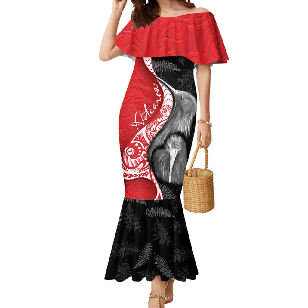 New Zealand Aotearoa Mermaid Dress Kiwi Fern Maori Pattern Red Version