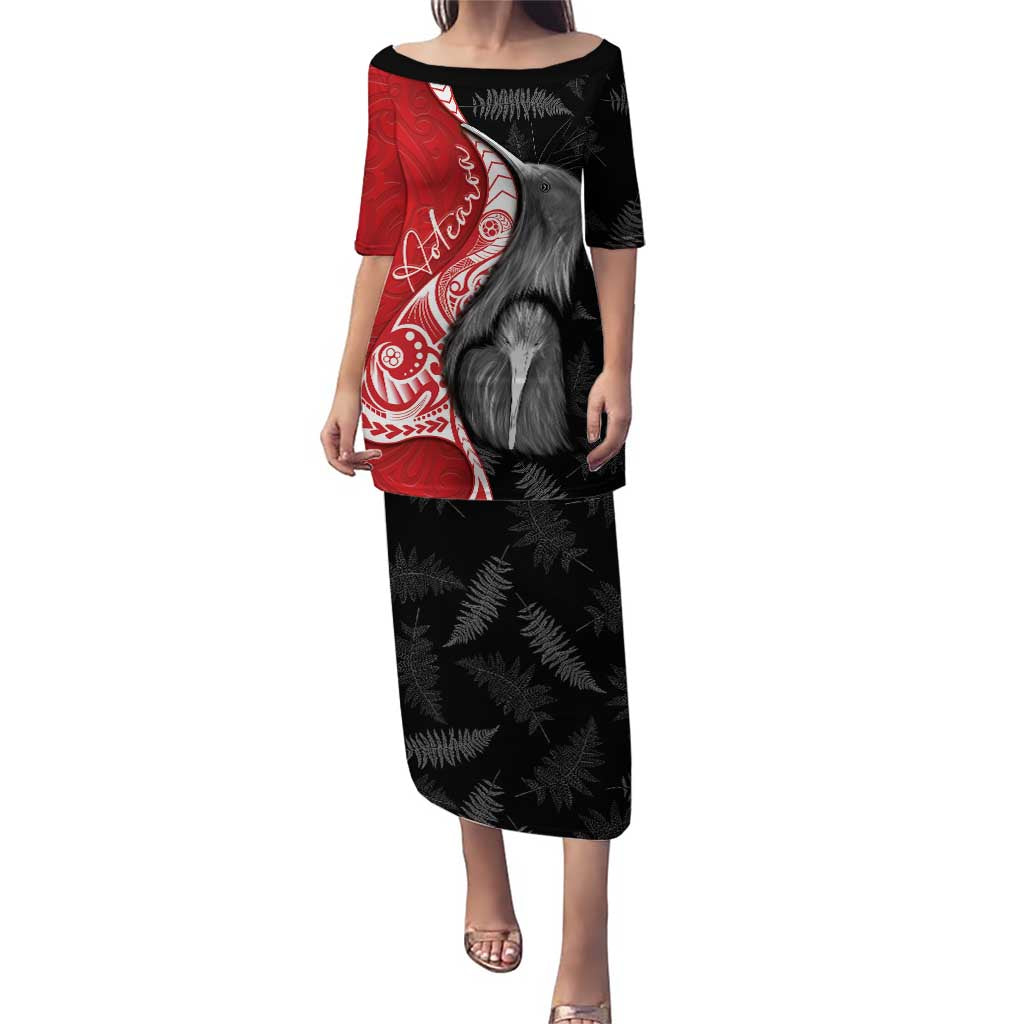 New Zealand Aotearoa Puletasi Kiwi Fern Maori Pattern Red Version