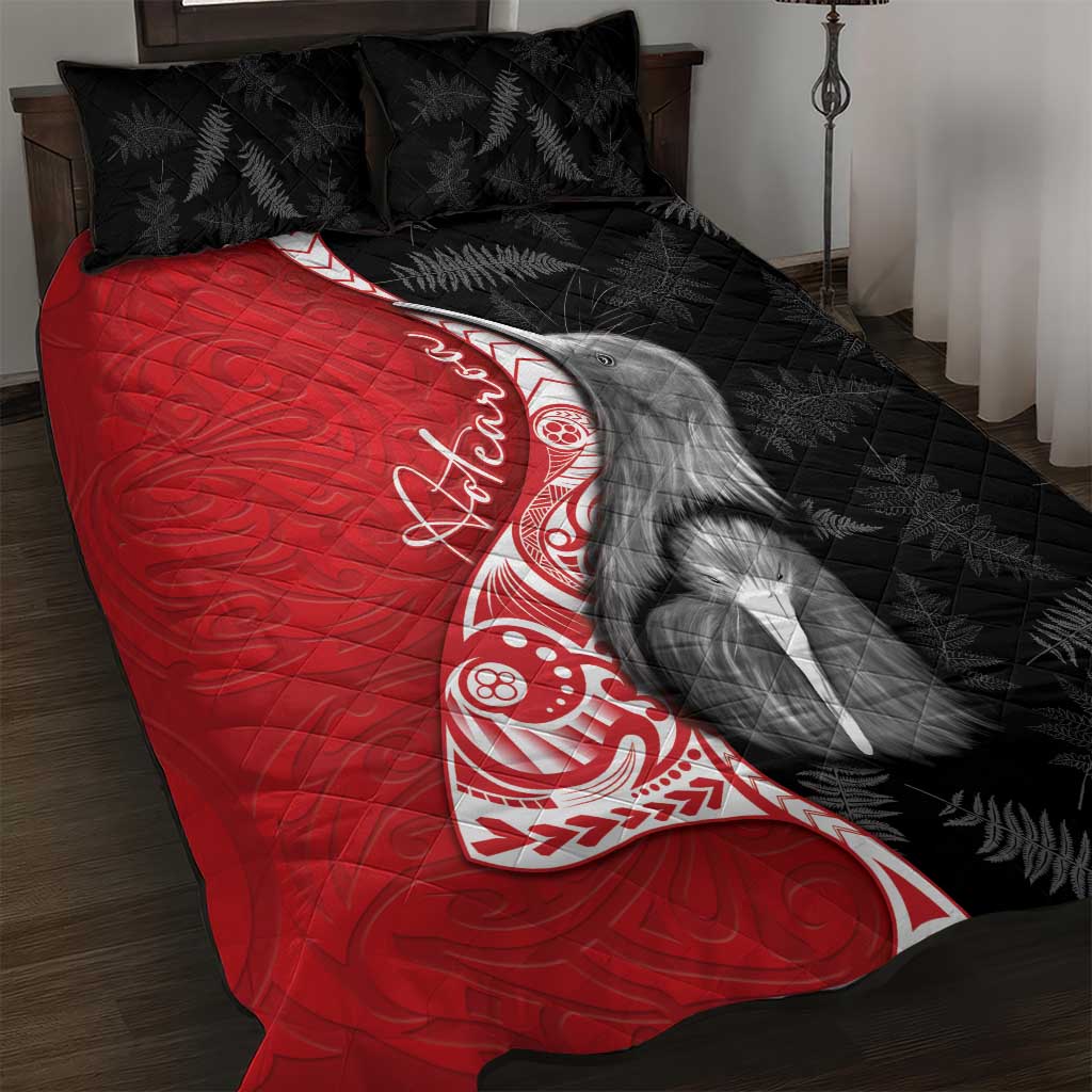 New Zealand Aotearoa Quilt Bed Set Kiwi Fern Maori Pattern Red Version