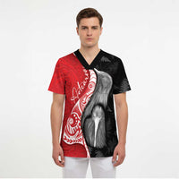 New Zealand Aotearoa Scrub Top Kiwi Fern Maori Pattern Red Version - Polynesian Pride