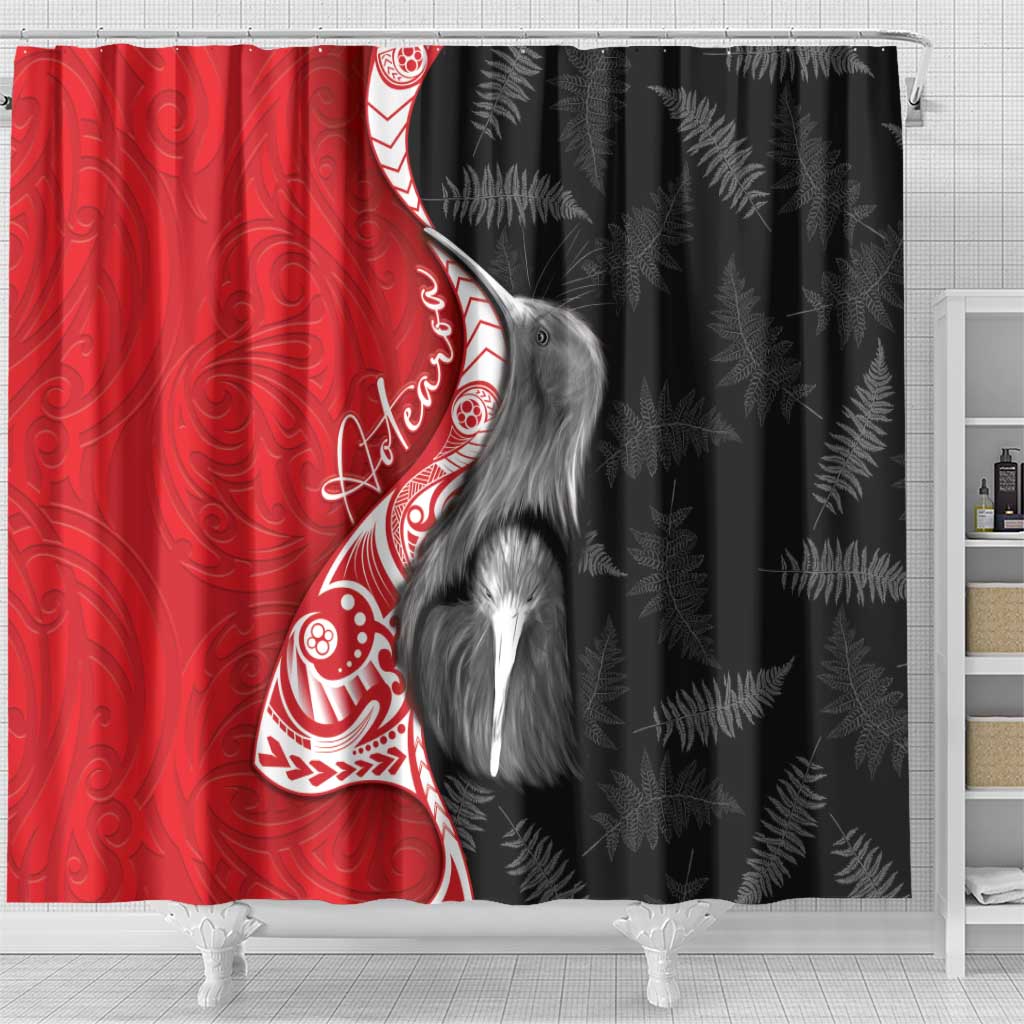 New Zealand Aotearoa Shower Curtain Kiwi Fern Maori Pattern Red Version