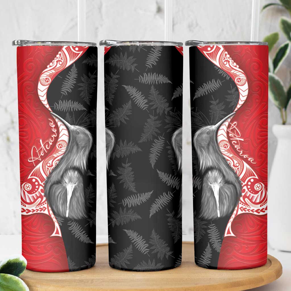 New Zealand Aotearoa Skinny Tumbler Kiwi Fern Maori Pattern Red Version