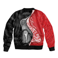 New Zealand Aotearoa Sleeve Zip Bomber Jacket Kiwi Fern Maori Pattern Red Version