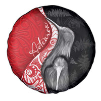 New Zealand Aotearoa Spare Tire Cover Kiwi Fern Maori Pattern Red Version