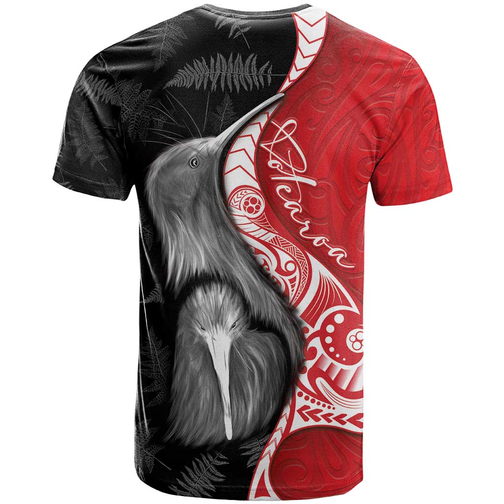 New Zealand Aotearoa T Shirt Kiwi Fern Maori Pattern Red Version