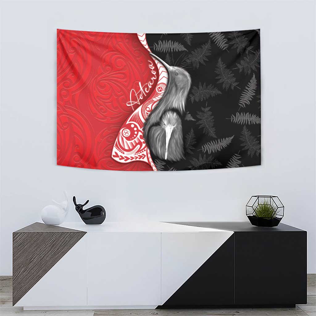 New Zealand Aotearoa Tapestry Kiwi Fern Maori Pattern Red Version