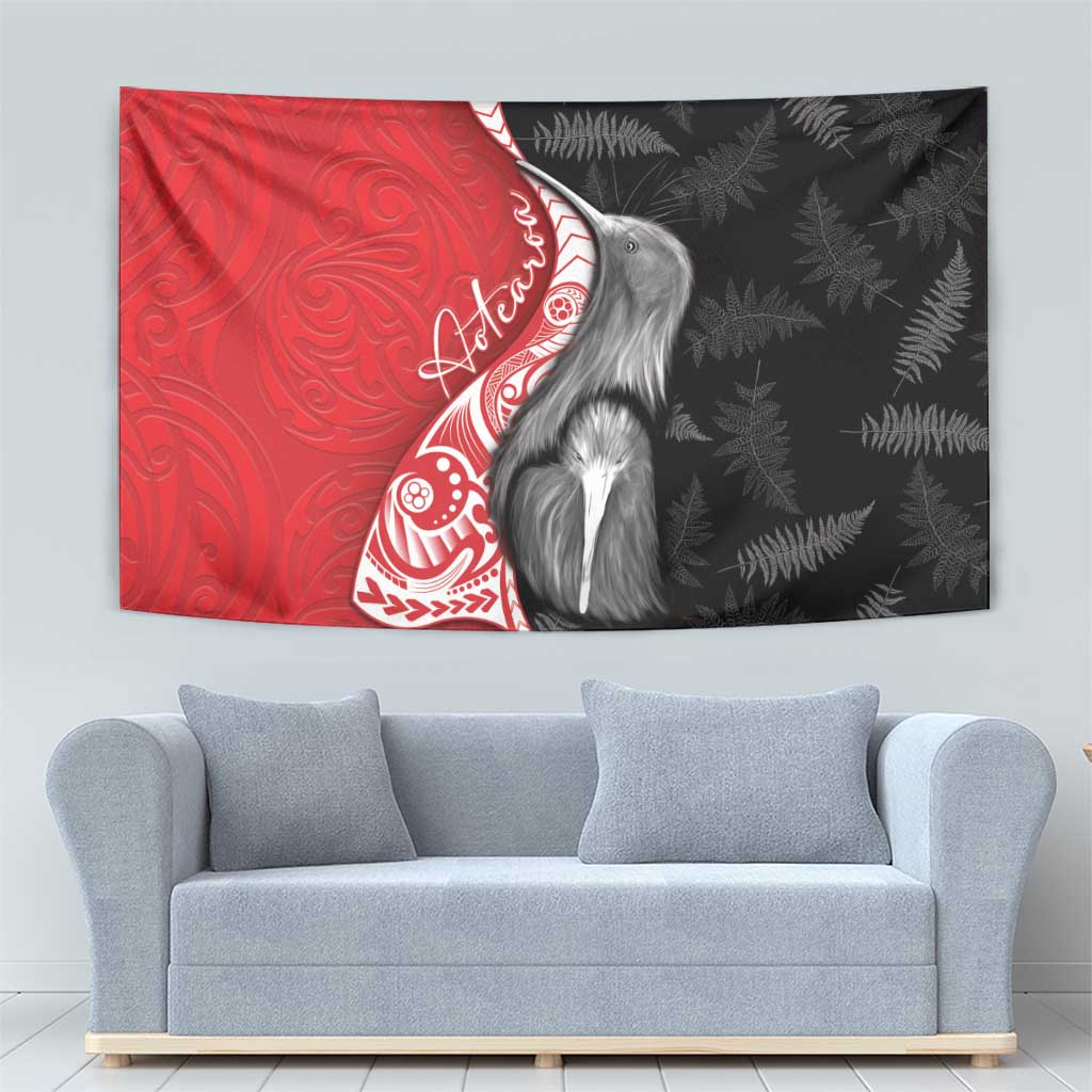 New Zealand Aotearoa Tapestry Kiwi Fern Maori Pattern Red Version