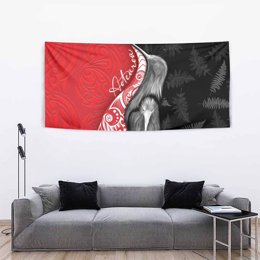 New Zealand Aotearoa Tapestry Kiwi Fern Maori Pattern Red Version