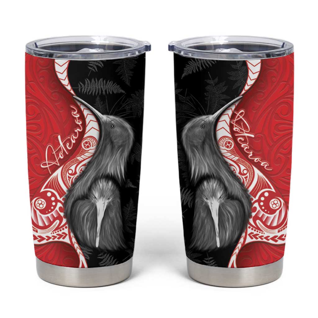 New Zealand Aotearoa Tumbler Cup Kiwi Fern Maori Pattern Red Version