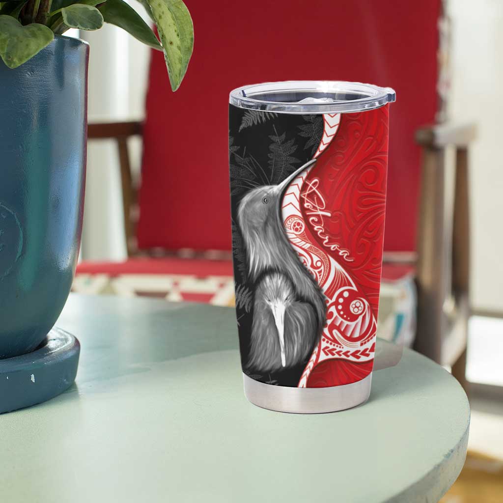 New Zealand Aotearoa Tumbler Cup Kiwi Fern Maori Pattern Red Version